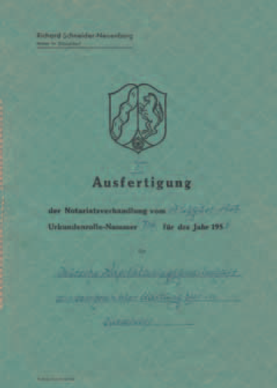 Abbildung des Titelblatts der Gründungsurkunde der Deka