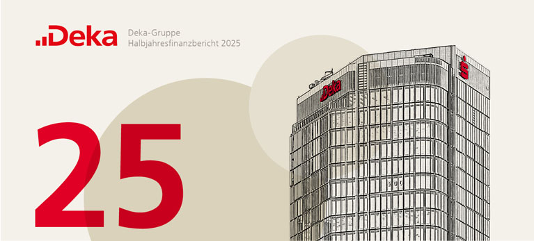 Ausschnitt aus dem Deckblatt des Geschäftsberichts der Deka-Gruppe, zu sehen ist das Gebäude der Deka in Frankfurt
