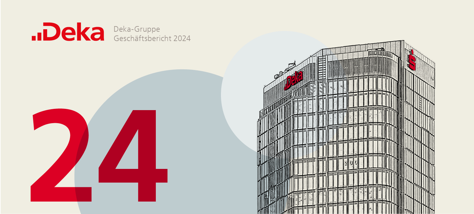 Ausschnitt aus dem Deckblatt des Geschäftsberichts der Deka-Gruppe, zu sehen ist das Gebäude der Deka in Frankfurt