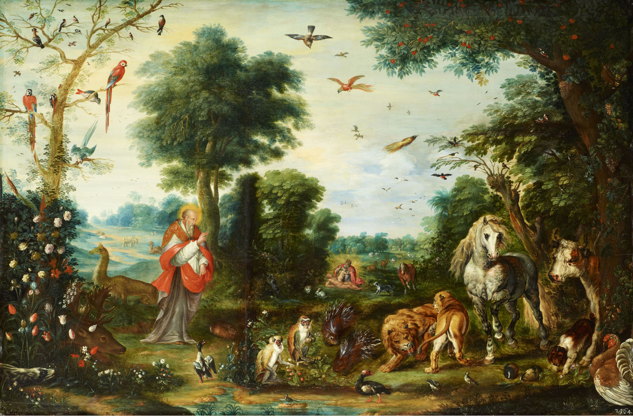 Jan Breughel d. J. und Werkstatt, Paradieslandschaft mit der Erschaffung der Tiere Jan Breughel d. J. und Werkstatt, Paradieslandschaft mit der Erschaffung der Tiere