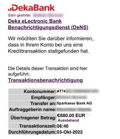 Screenshot einer betrügerischen Nachricht