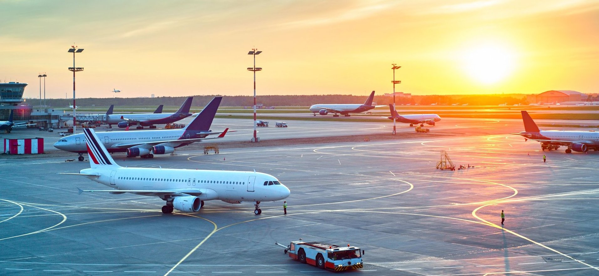 Runway with airplanes