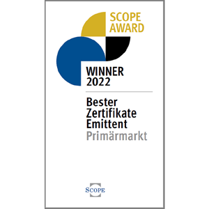 Auszeichnung: Gewinner des Scope Award 2020 als "Bester Zertifikate Emittent"
