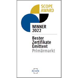 Auszeichnung: Gewinner 2020 des Scope Award als "Bester Zertifikate Emittent"