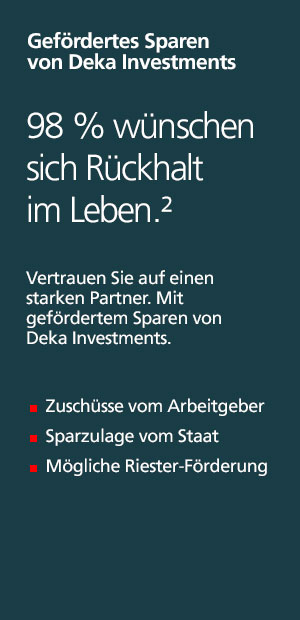 Infobox: "Dank VL- und Riester-Sparen mit Deka Investments können sie von zwei Partnern profitieren."