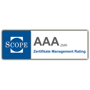 Auszeichnung: Scope Rating AAA, Zertifikate Management Rating